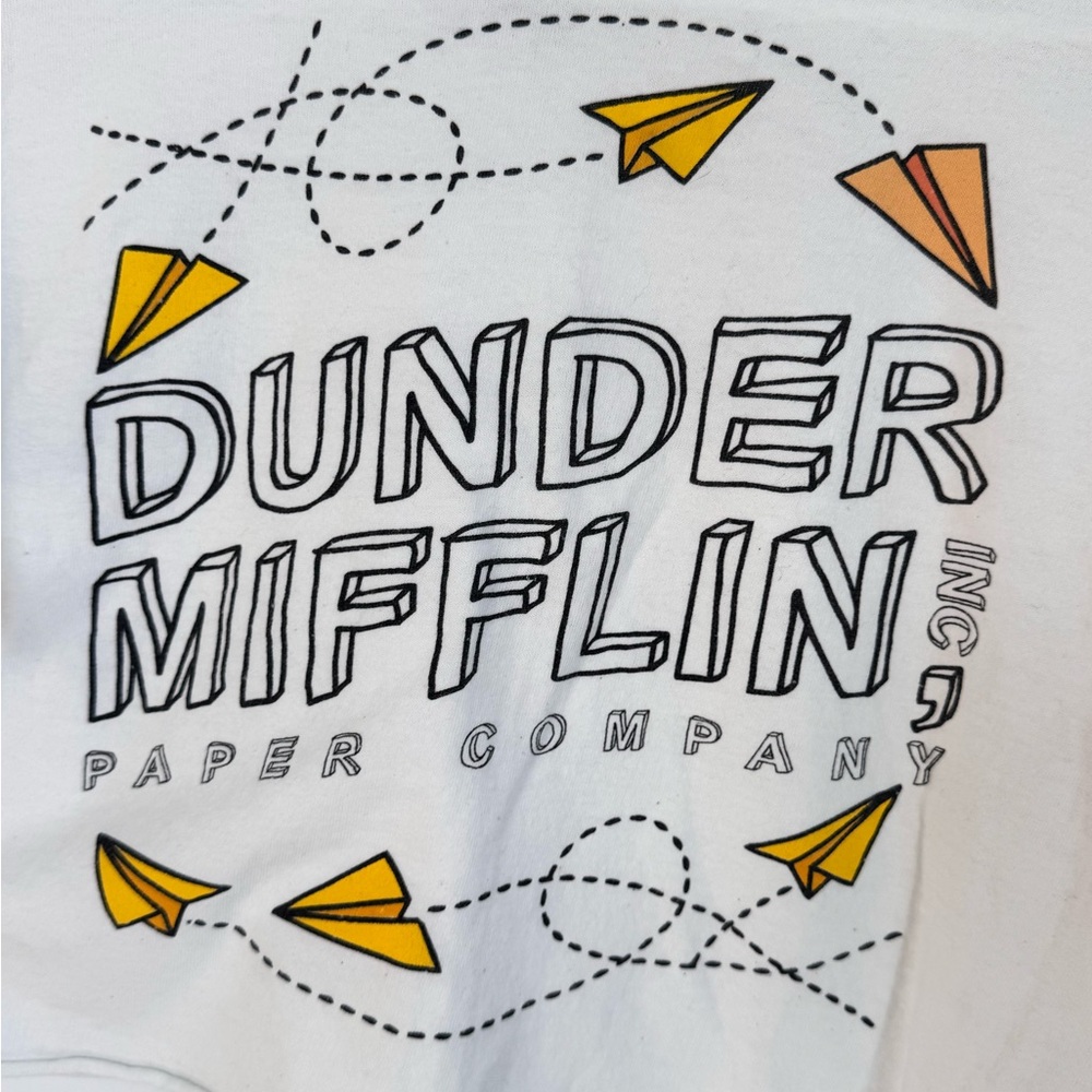 The Office Dunder Mifflin Paper Airplane Logo White Cropped Tee Size Medium - Picture 2 of 4